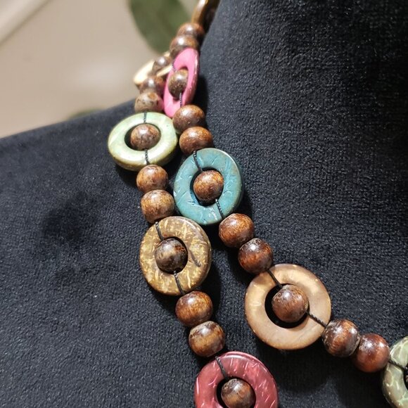 Vintage Bohemian Multicolor Wood Beaded Long Sweater Style Teardrop Necklace - Picture 10 of 10